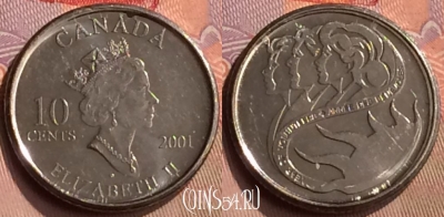 Канада 10 центов 2001 года, KM# 412, 418-040
