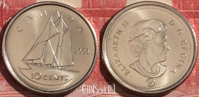 Канада 10 центов 2008 года, KM# 492, UNC, 261-124