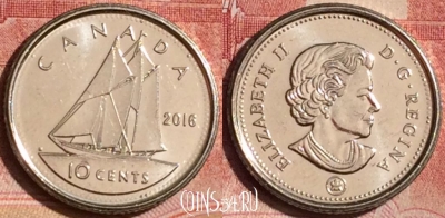 Канада 10 центов 2016 года, KM# 492, 393-130