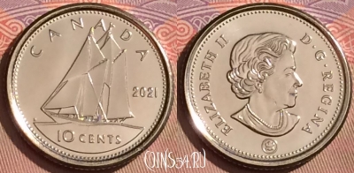 Канада 10 центов 2021 года, KM# 492, UNC, 097l-130