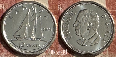 Канада 10 центов 2024 г., Парусник, Карл III, UNC, 506s-096