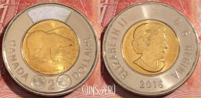 Канада 2 доллар 2016 года, KM# 1257, UNC, 258-058