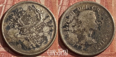 Канада 25 центов 1960 года Ag, KM# 52, 074p-086