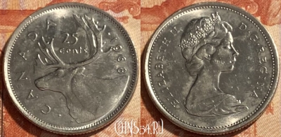 Канада 25 центов 1968 года, KM# 62b, 493р-030