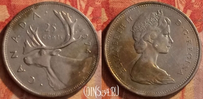Канада 25 центов 1974 года, KM# 62b, 164o-040