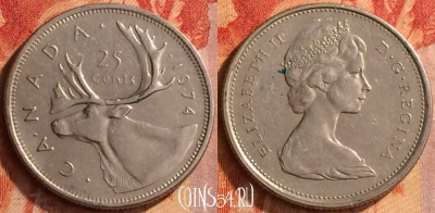 Канада 25 центов 1974 года, KM# 62b, 165o-058