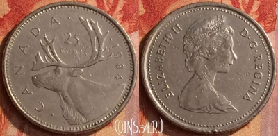 Канада 25 центов 1984 года, KM# 74, 154o-104