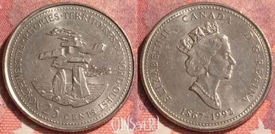 Канада 25 центов 1992 года, KM# 212, 303o-029