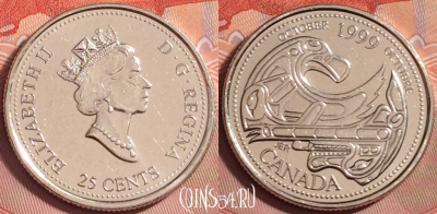 Канада 25 центов 1999 года, KM# 351, UNC, 180k-128