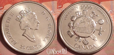 Канада 25 центов 2000 года, KM# 376, UNC, 182k-073