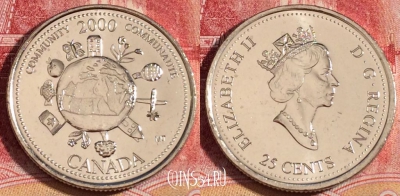 Канада 25 центов 2000 года, KM# 376, UNC, 262-137