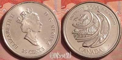 Канада 25 центов 2000 года, KM# 380, UNC, 182k-039