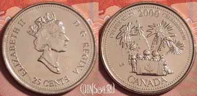 Канада 25 центов 2000 года, KM# 383, UNC, 182k-083