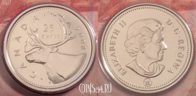 Канада 25 центов 2008 года, UNC, KM# 493, 248-134