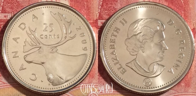 Канада 25 центов 2009 года, KM# 493, UNC, 261-134