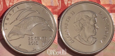 Канада 25 центов 2013 г., Дельфины глянц., UNC, 265-124