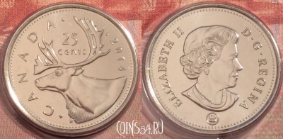 Канада 25 центов 2014 года, UNC, KM# 493, 248-135