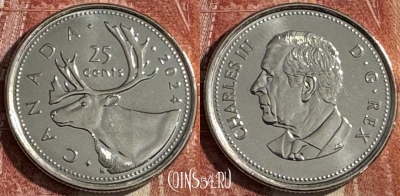 Канада 25 центов 2024 г., Король Карл III, UNC, 506s-113