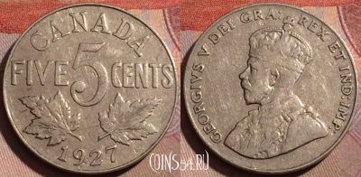 Канада 5 центов 1927 года, KM# 29, 184b-106