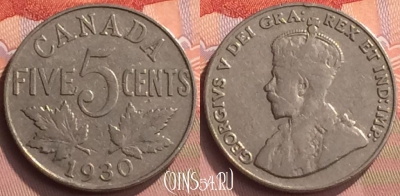 Канада 5 центов 1930 года, KM# 29, 066o-091