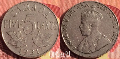 Канада 5 центов 1931 года, KM# 29, 256i-116
