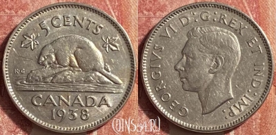 Канада 5 центов 1938 года, KM# 33, 452o-091