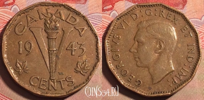Канада 5 центов 1943 года, KM# 40, 212a-119