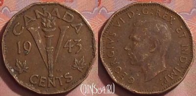 Канада 5 центов 1943 года, KM# 40, 276k-058