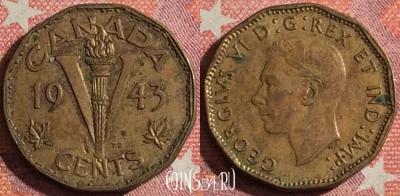 Канада 5 центов 1943 года, KM# 40, 356-118