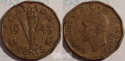 Канада 5 центов 1943 года, KM# 40, b079-021