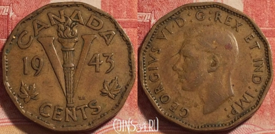 Канада 5 центов 1943 года, Король Георг VI, KM# 40, 258-099