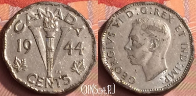 Канада 5 центов 1944 года, KM# 40a, 224o-021