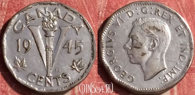 Канада 5 центов 1945 года, KM# 40a, 439-040