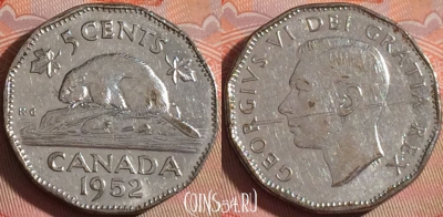 Канада 5 центов 1952 года, KM# 42a, 120b-089