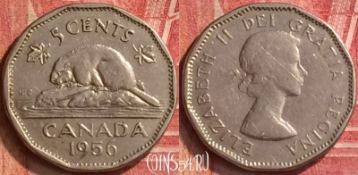 Канада 5 центов 1956 года, KM# 50a, 217m-048