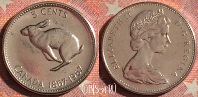 Канада 5 центов 1967 года, KM# 66, 378-050