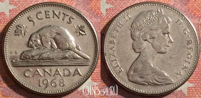 Канада 5 центов 1968 года, KM# 60.1, 352-083