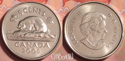 Канада 5 центов 2005 года, KM# 491, UNC, 179k-108