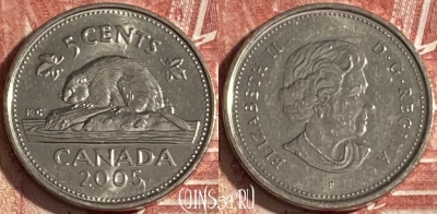 Канада 5 центов 2005 года, KM# 491, 339r-128