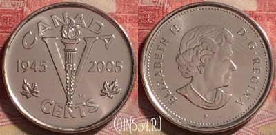 Канада 5 центов 2005 года, KM# 627, UNC, 247j-099