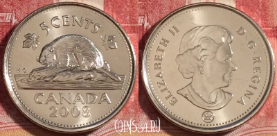 Канада 5 центов 2008 года, KM# 491, UNC, 261-128