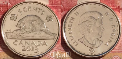Канада 5 центов 2013 года, KM# 491, UNC, 261-108