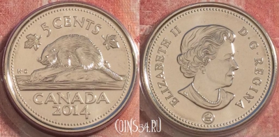 Канада 5 центов 2014 года, KM# 491, UNC, 258-064
