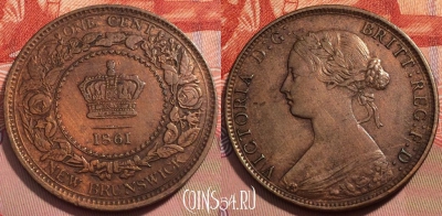 Нью Брансуик (New Brunswick) 1 цент 1861 г., KM# 6, 244-091