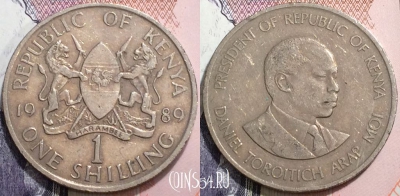 Кения 1 шиллинг 1989 года, KM# 20, 127-062