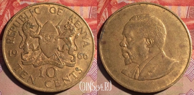 Кения 10 центов 1966 года, KM# 2, 219a-109