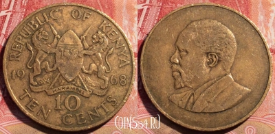 Кения 10 центов 1968 года, KM# 2, 071c-096