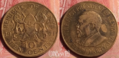 Кения 10 центов 1971 года, KM# 11, 374l-082