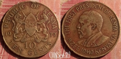 Кения 10 центов 1977 года, KM# 11, 425-143