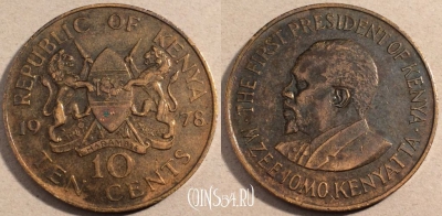 Кения 10 центов 1978 года, KM# 11, 111-041